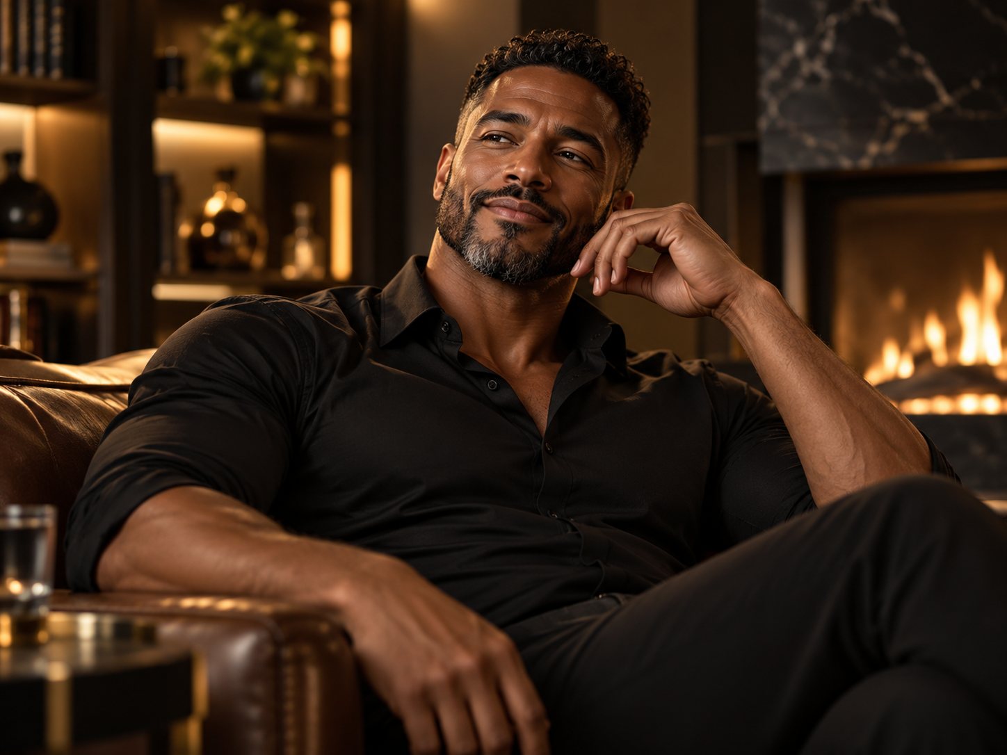 Confident man relaxing at home